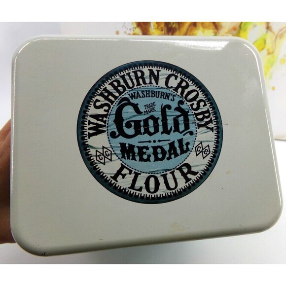 Rare Blue Print Vintage Flour Tin Gold Medal Flour Washburn Crosby Co cookie box - Picture 5 of 7